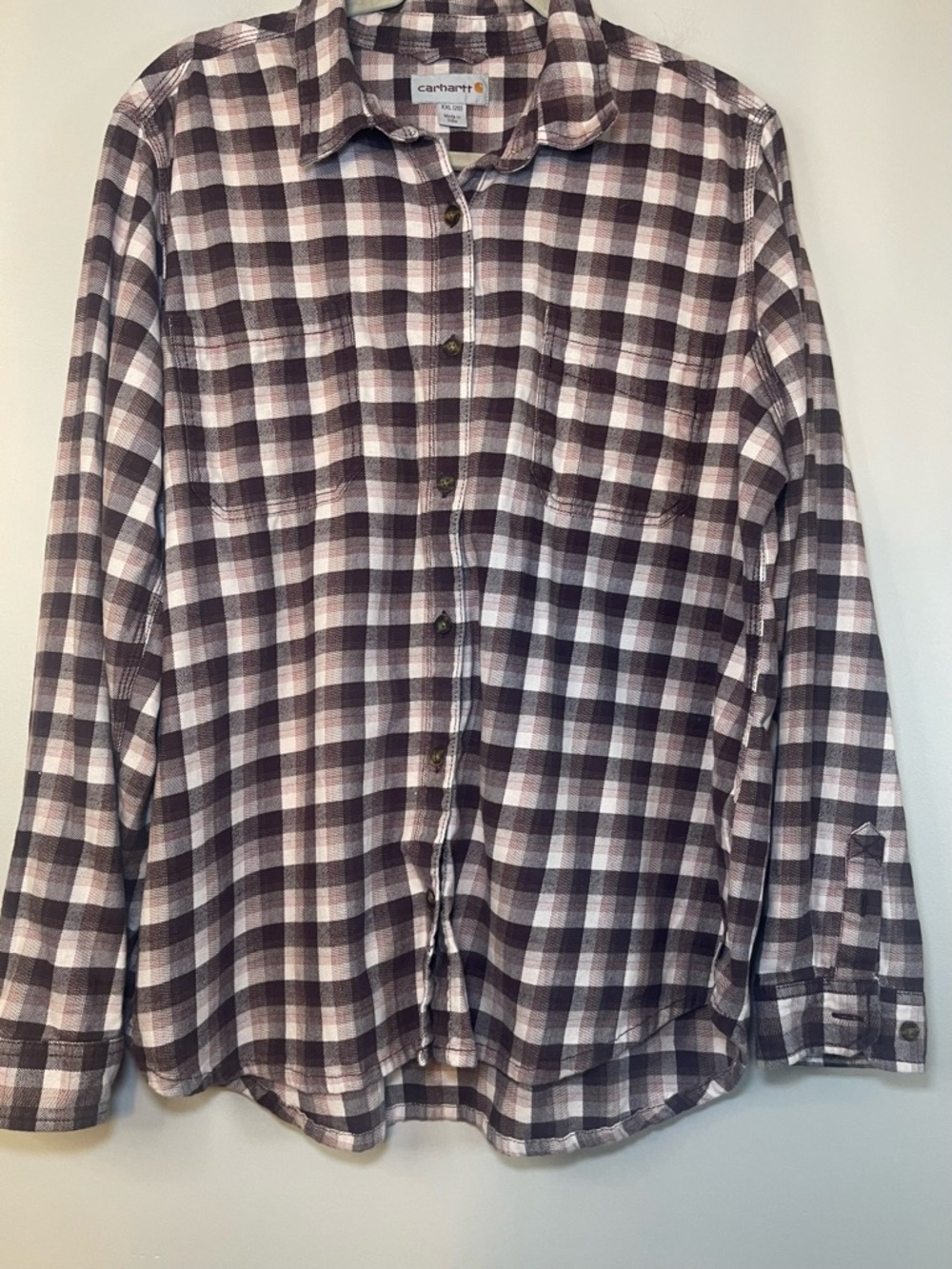 Carhartt Brown and Cream Plaid Flannel Shirt